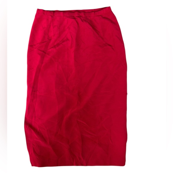 Talbots Vibrant Red Silk Midi Pencil Skirt w/ Side Slit Sz 12P - Picture 3 of 11